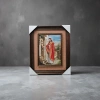 Brown wooden photo frames paired with religious figure wall paintings for living room and bedroom decoration, wall-mounted style Application Scenario